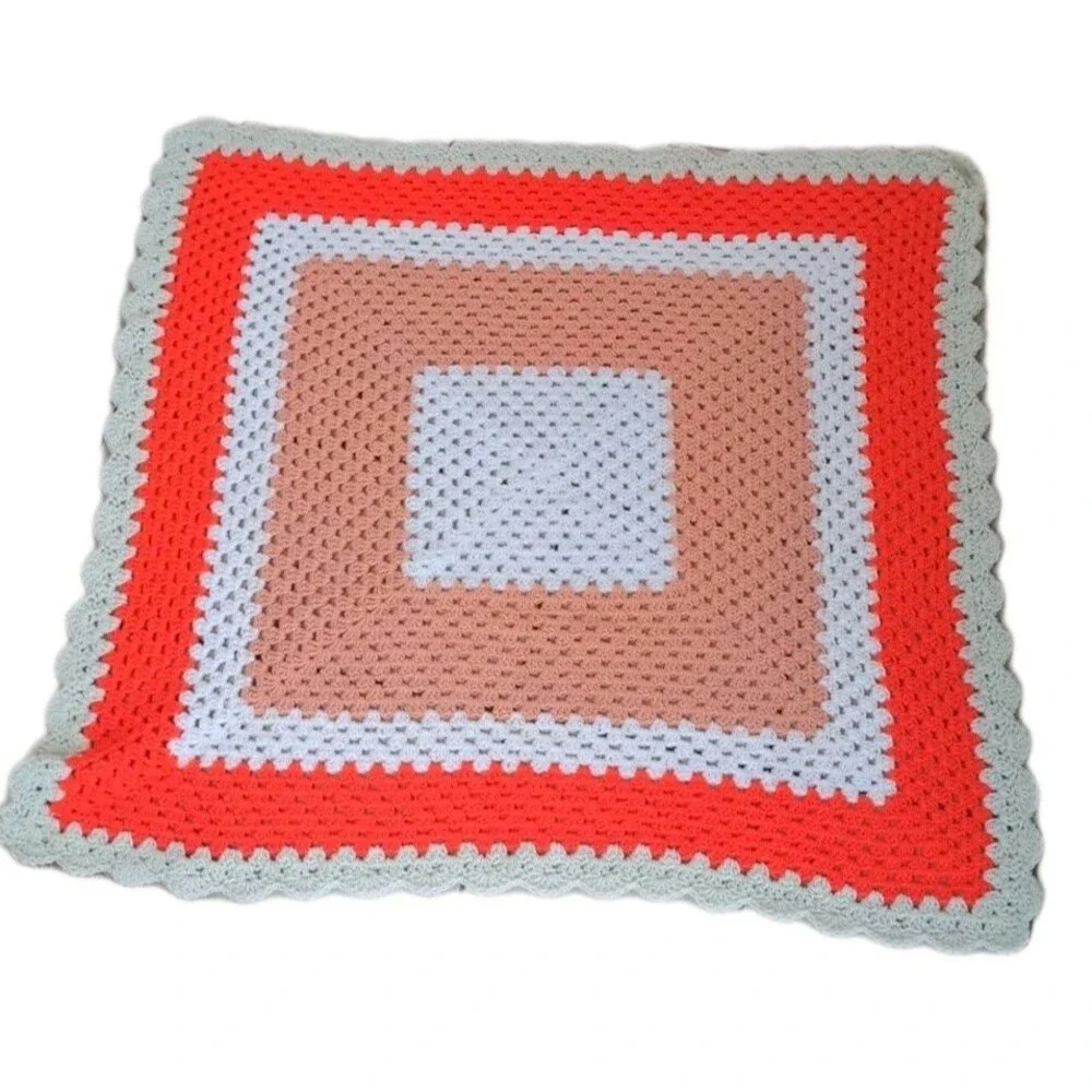 Vintage Homemade Crocheted Square Afghan